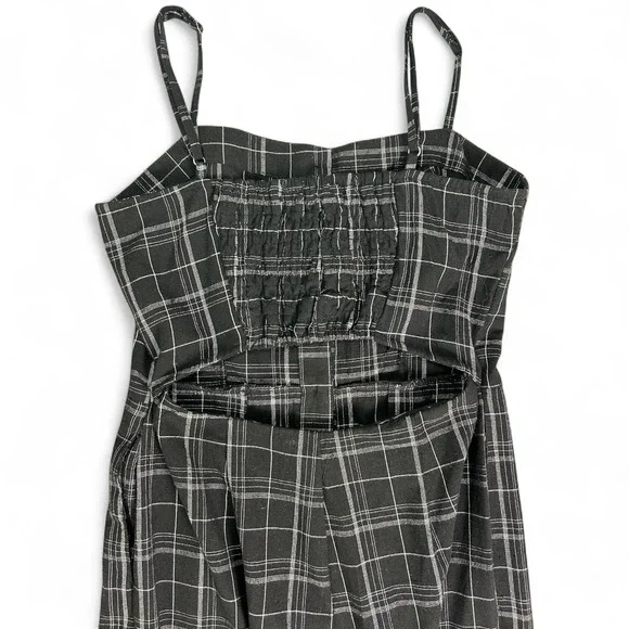 Lush Black Plaid Button Front Jumpsuit Small Strappy Cutout Back One Piece - Picture 4 of 6